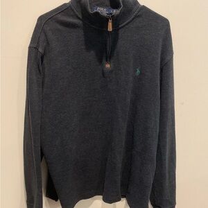 Polo Ralph Lauren 1/4 Zip Long Sleeve Sweater Gray Men's L Leather Pull